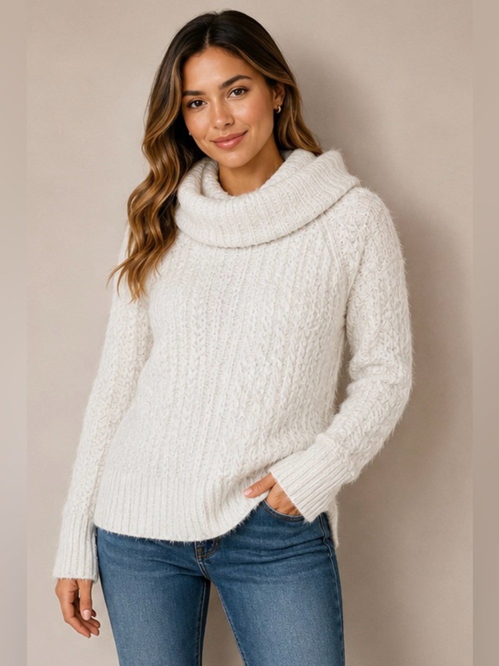 Christian Siriano New York Off White Cowl Neck Knit Sweater Women’s XS